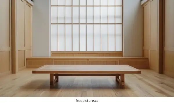 Japanese Style Room Interior Design with Wooden Table and Window