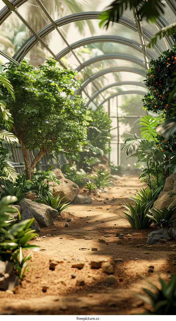 Lush Green Plants Thriving in a Greenhouse Environment