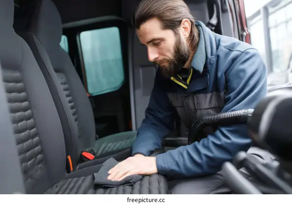 Truck Cleaning Service Worker Cleaning Seats