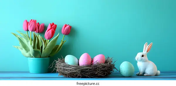 Easter Celebration with Tulips and Bunny