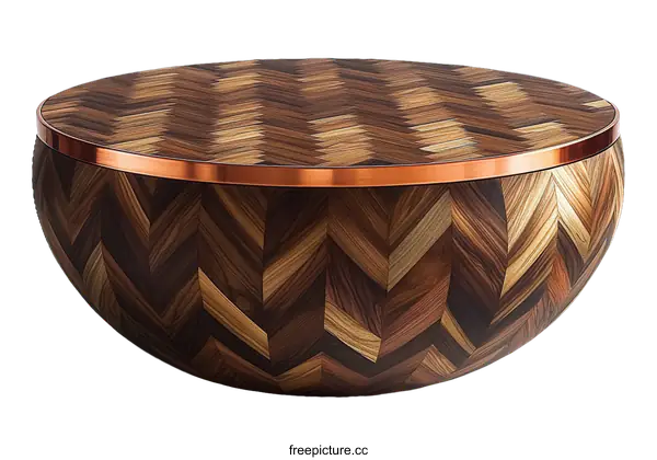 [Transparent Background PNG]Modern Wooden Coffee Table with Copper Accents