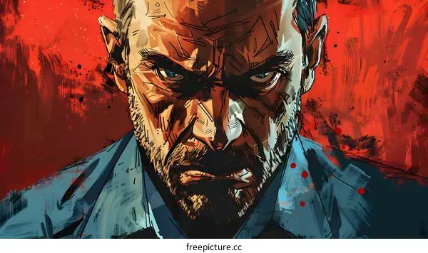 portrait of a man with a beard and a red background