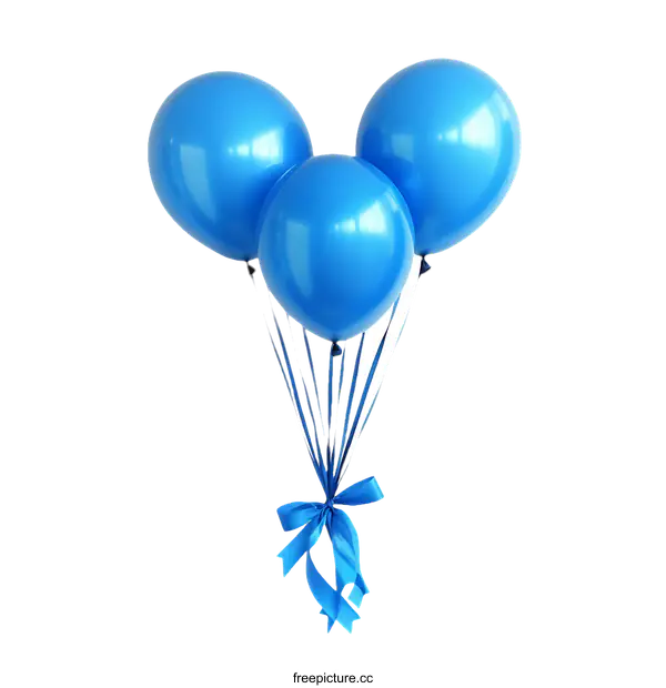 [Transparent Background PNG]Three Shiny Blue Balloons with a Ribbon
