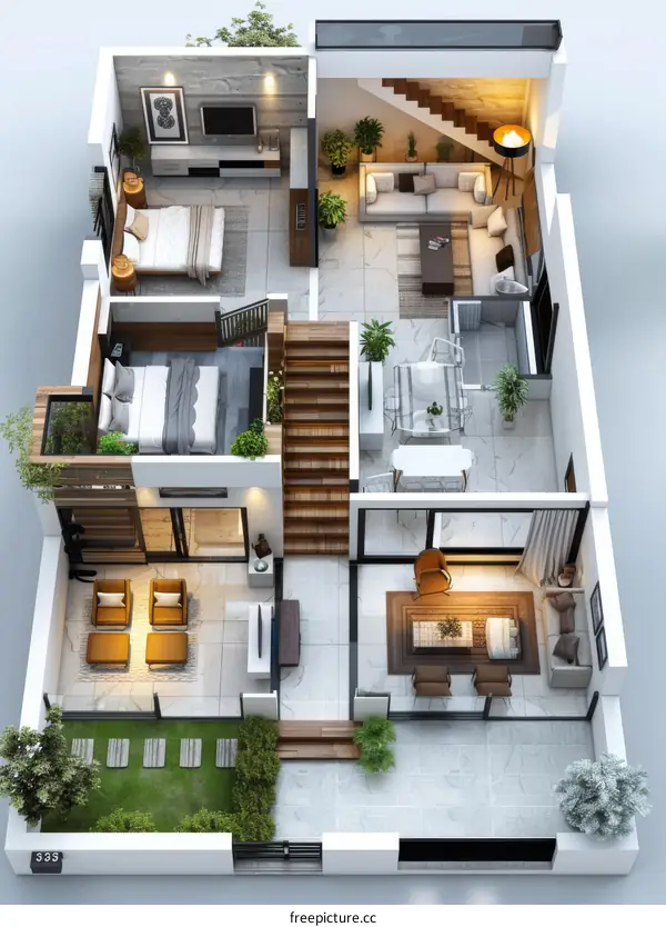 The layout of a three-story house