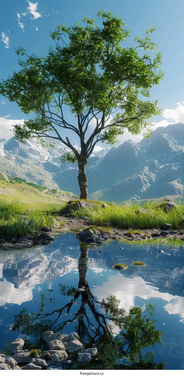 Solitary Tree in Mountain Valley