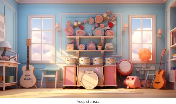A Vibrant Playroom Filled with Musical Instruments and Toys