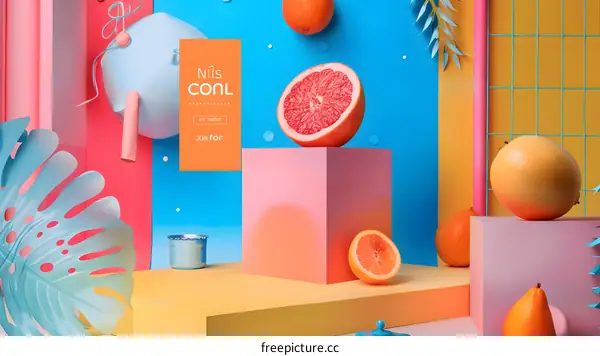 Abstract Still Life with Colorful Shapes and Fruit