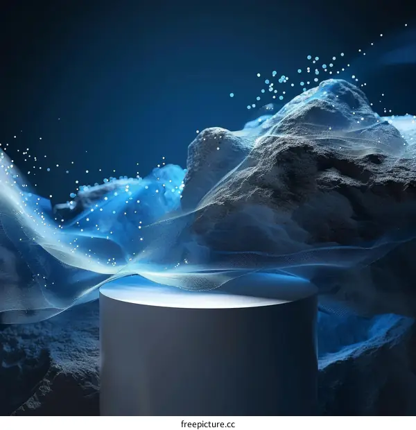 Blue and gray abstract background with podium for product presentation