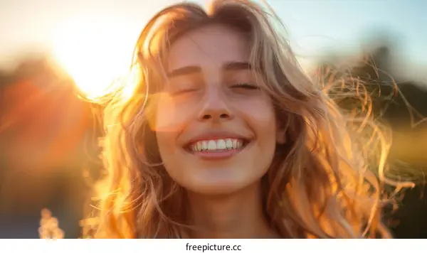 Beautiful Woman Smiling Outdoors in Golden Light