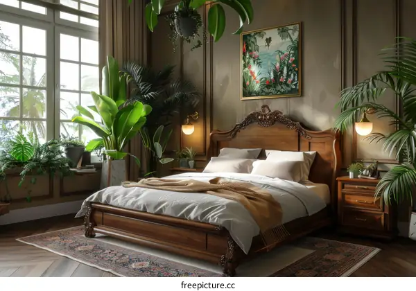 Luxury Bedroom Interior Design with Tropical Plants