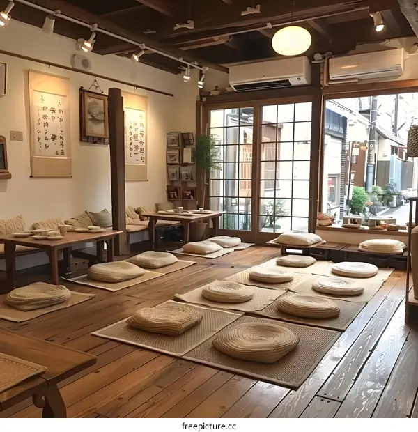 A traditional Japanese tatami room with a modern twist