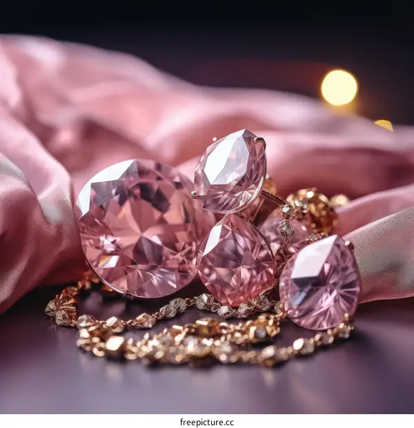 Pink diamonds on a pink silk background