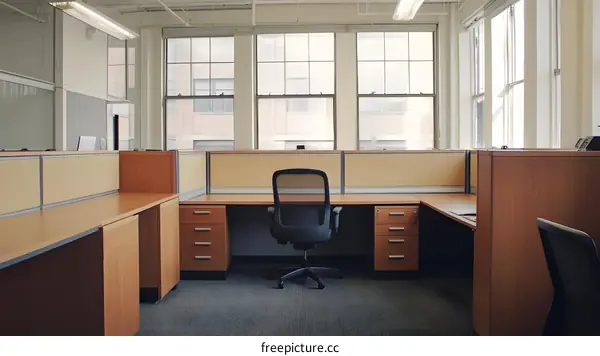 Empty Office Workspace with Desk and Chair