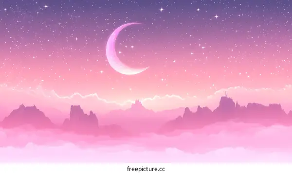 Pastel Dreamy Night Sky Mountain Landscape