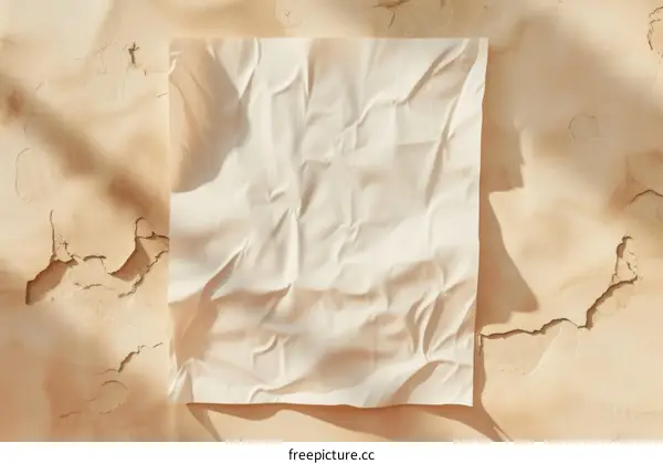 Blank wrinkled paper on textured beige background