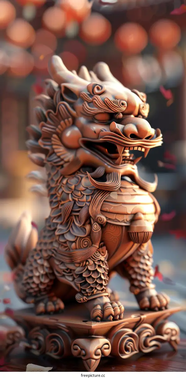 A bronze statue of a Chinese guardian lion