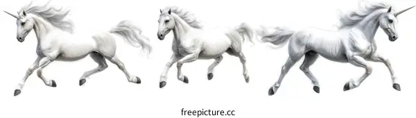 Three White Unicorns Running in a Row