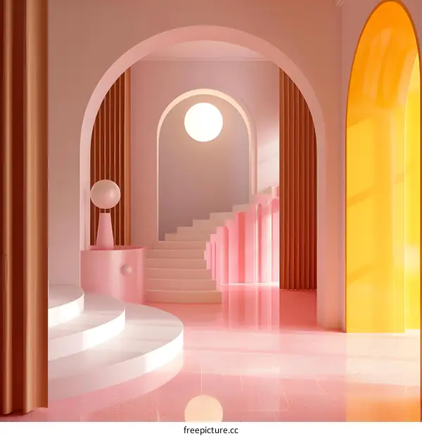 Abstract Minimalist Interior Design with Arches and Stairs