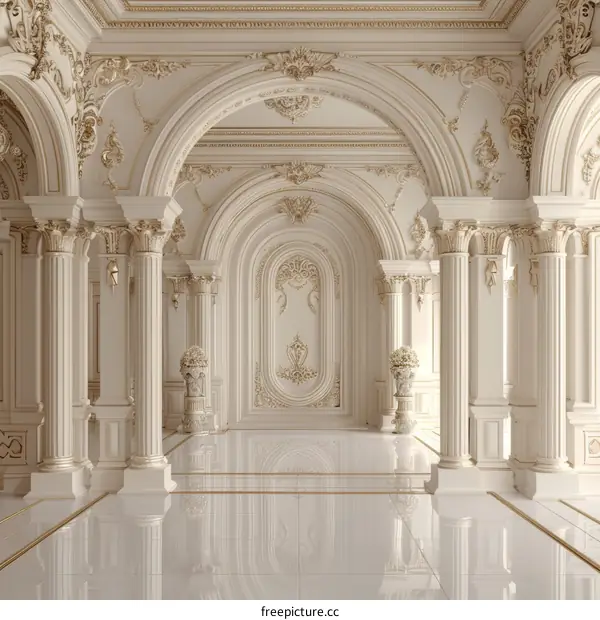 Elegant White Palace Hallway Illustrative Design