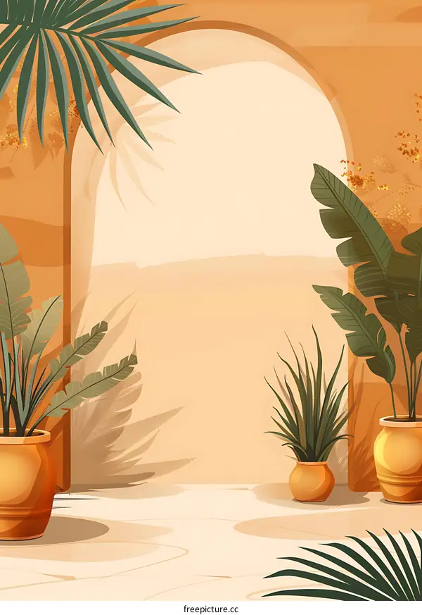 Tropical Plants in an Archway with a Desert Background