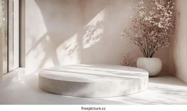 Elegant Minimalist Display Podium with Pink Flowers