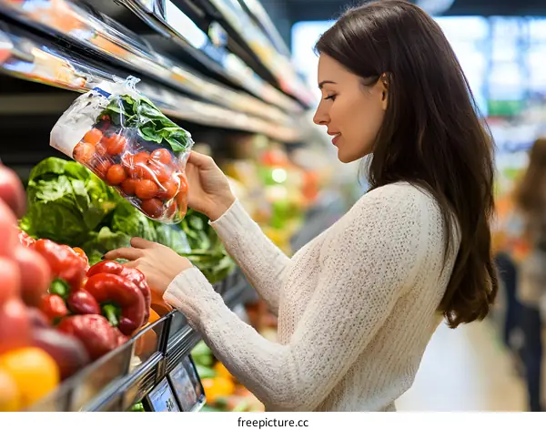 Woman Shopping for Tomatoes in Grocery Store
