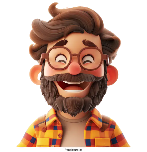 [Transparent Background PNG]Happy Cartoon Man With Beard And Glasses