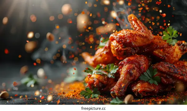 A plate of delicious buffalo chicken wings with parsley