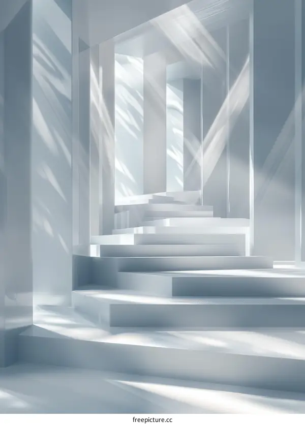 Futuristic Minimalist Architecture Interior with Stage Podium Geometry White Display Spaces 3D Render