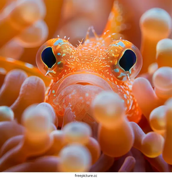 Orange Clownfish Nestled in Anemone