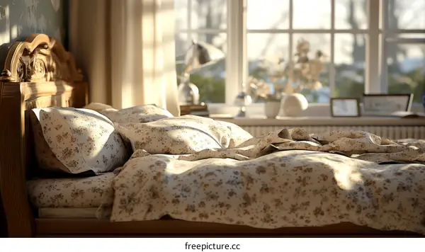 Elegant Bedroom with Sunlight and Floral Bedding