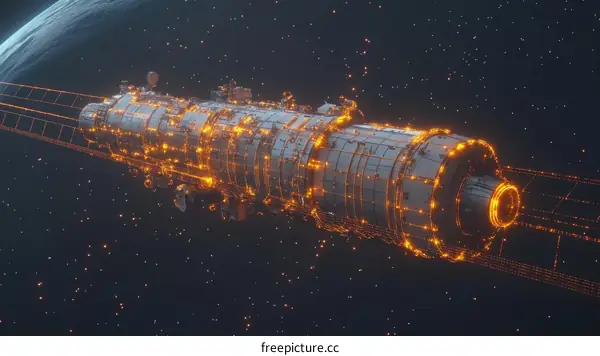 Futuristic Space Station Orbiting Earth