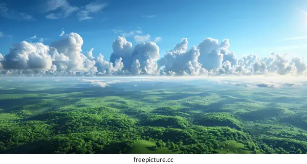 Aerial View of Green Hills and White Clouds