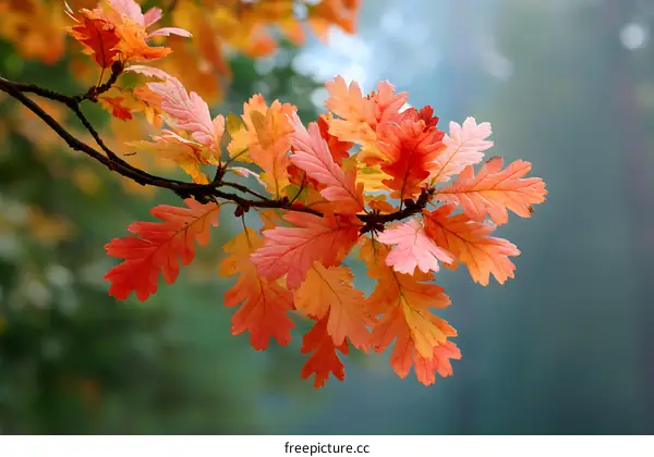 Autumn Leaves on a Branch in Soft Focus