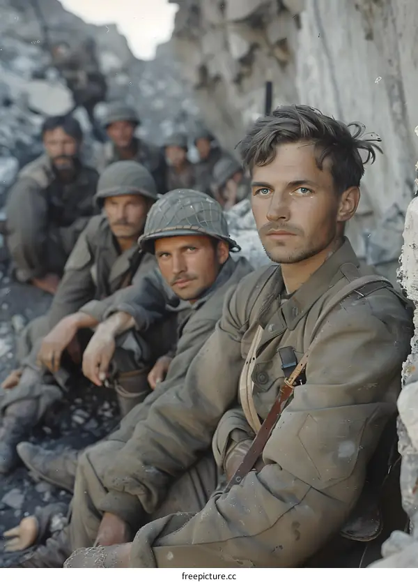 A group of soldiers in a war zone