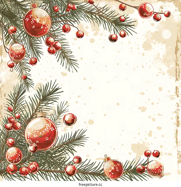 Christmas background with fir branches and red balls