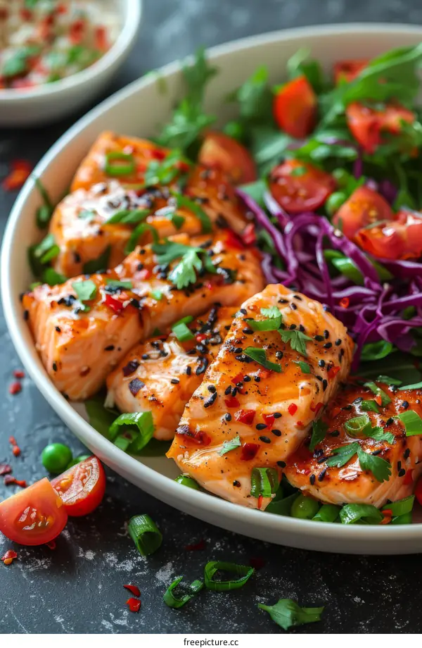 Grilled Salmon with Roasted Vegetables and Salad