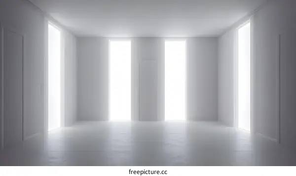 Empty White Room with Bright Windows and Door