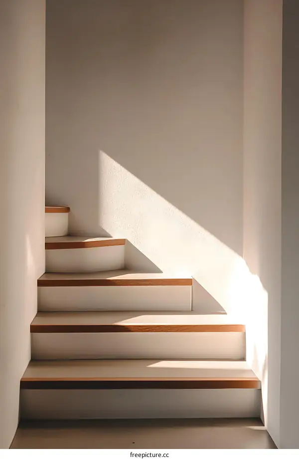 Sunlight on a Staircase in a White Interior