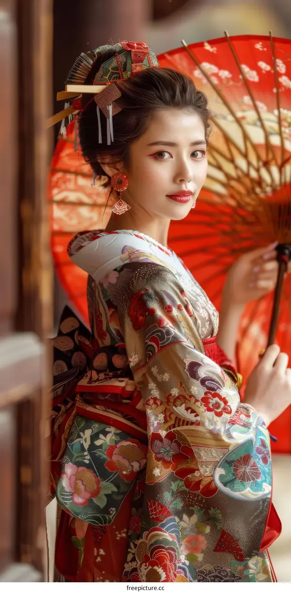 Graceful Geisha in Traditional Kimono