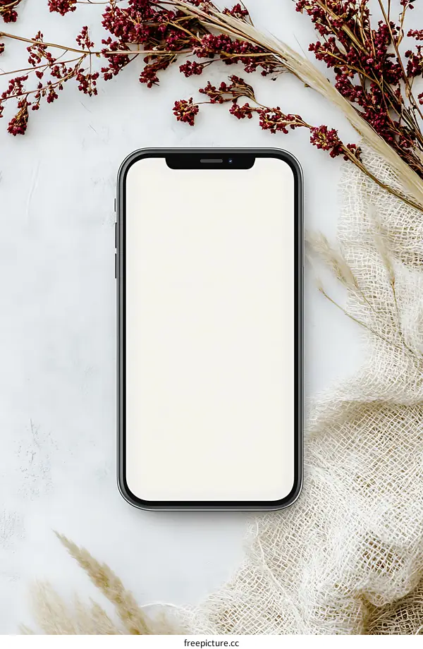 Blank Phone Screen Mockup With Dried Flowers