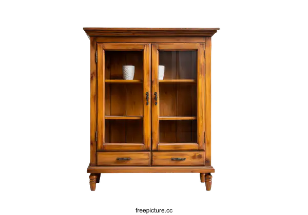 [Transparent Background PNG]Vintage Wooden Display Cabinet with Glass Doors