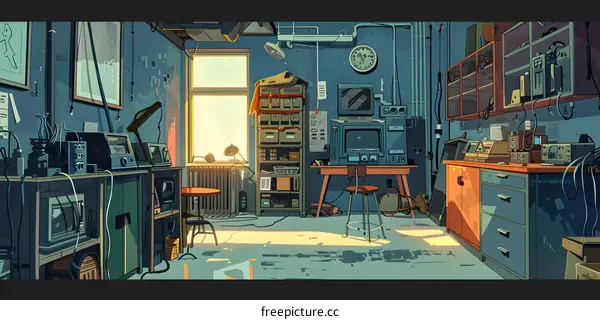 Vintage Electronics and Workshop Illustration