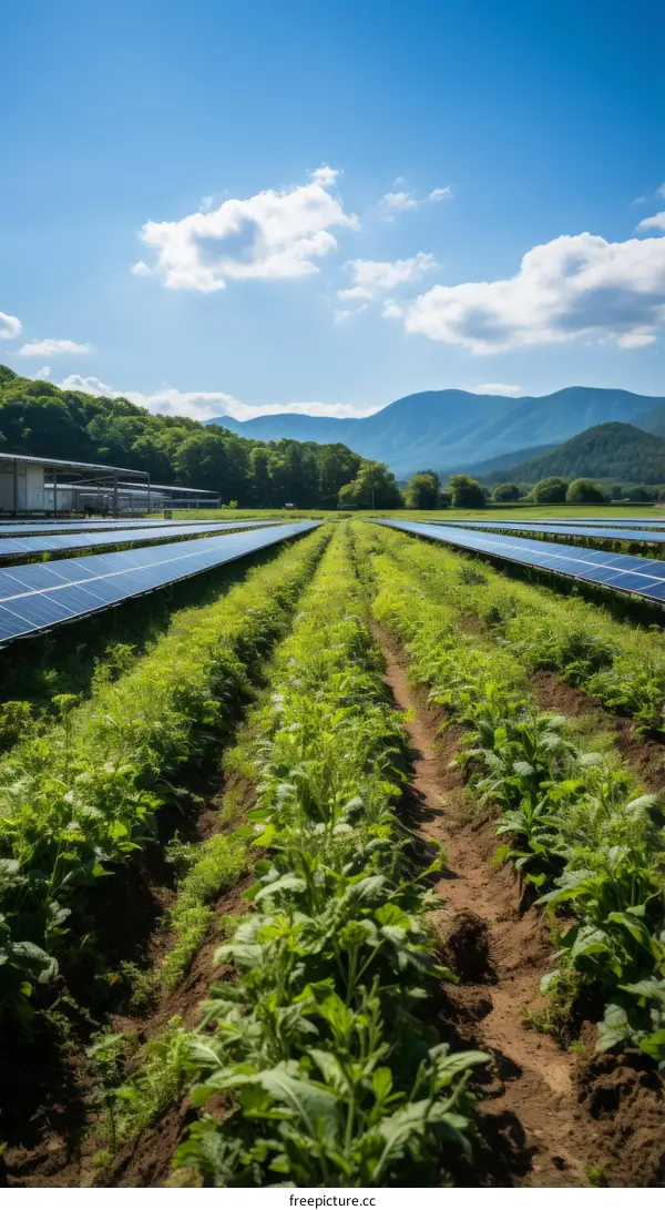Solar Farm in a Lush Green Field