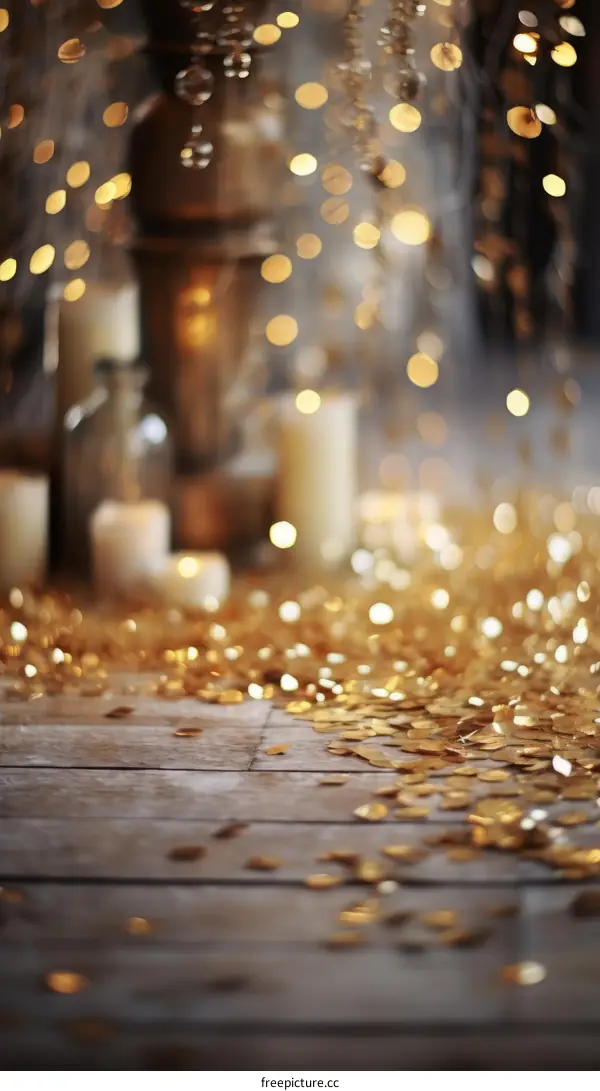 Golden Glitter on Wood Tablecloth