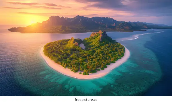 Small Island Surrounded by Tropical Waters and a Sunny Sky