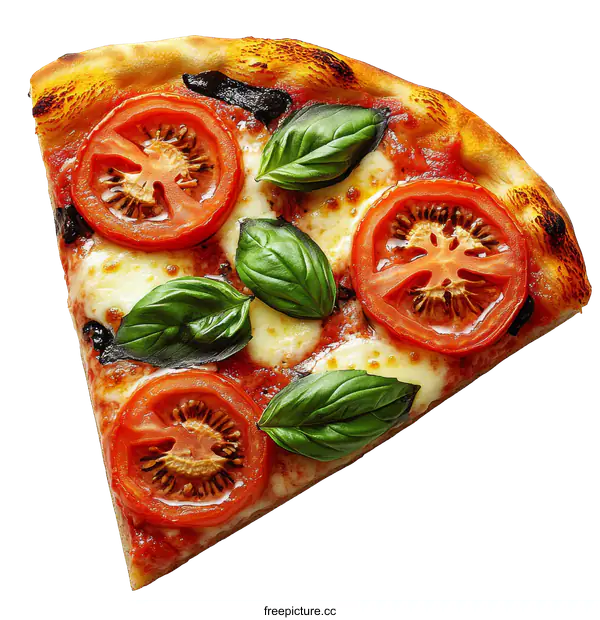 [Transparent Background PNG]Delicious Pizza Slice with Tomato and Basil