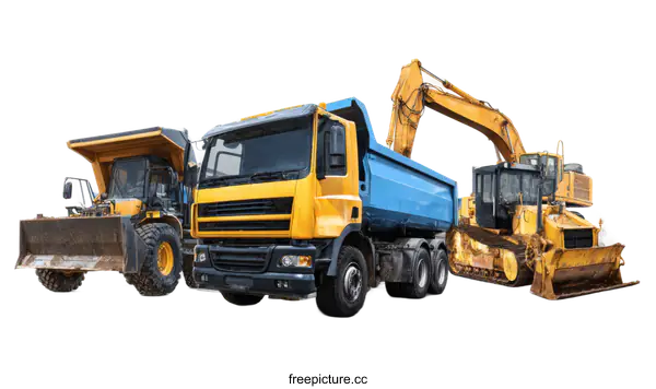 [Transparent Background PNG]Construction Vehicles Collection on White Background