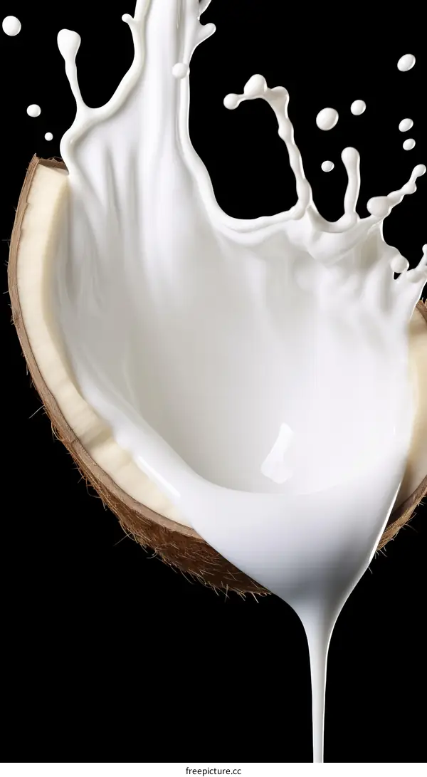 Coconut milk splashing out of a coconut