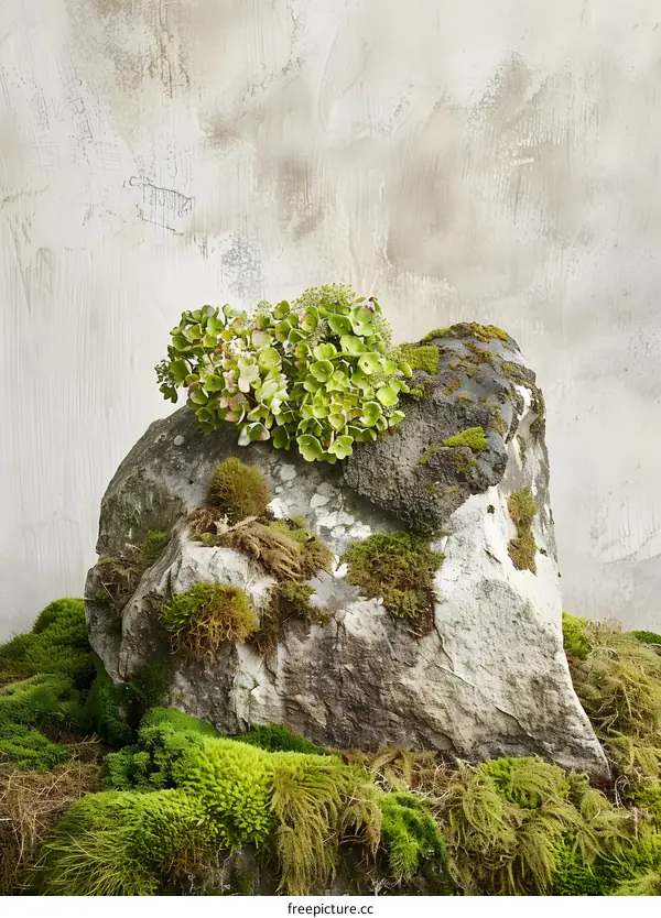 Green Moss Covering a Large Stone